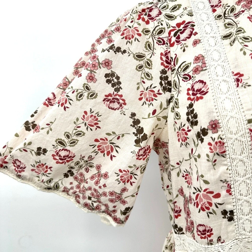 Anthropologie Lori Tunic Dress Size‎ S Floral White Prairie Cottagecore Romantic